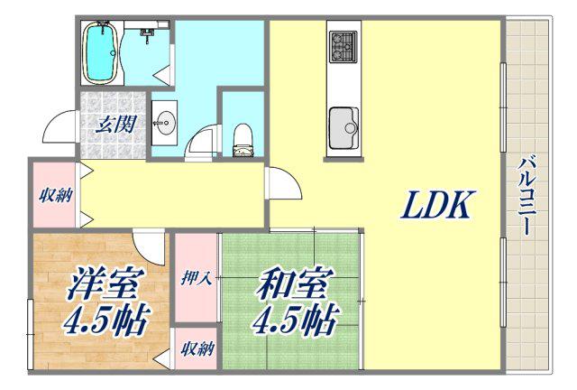 芦屋浜町南アーバンリズ(2LDK/2階)の間取り写真