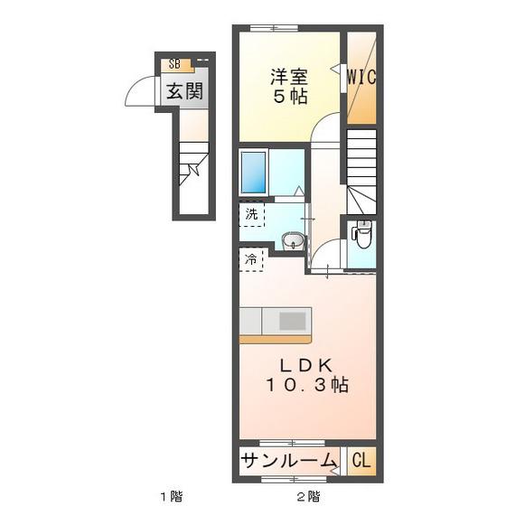 サンリベール(1LDK/2階)の間取り写真