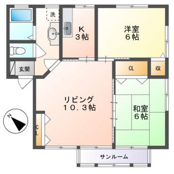 ツイン浅賀A(3K/1階)の間取り写真
