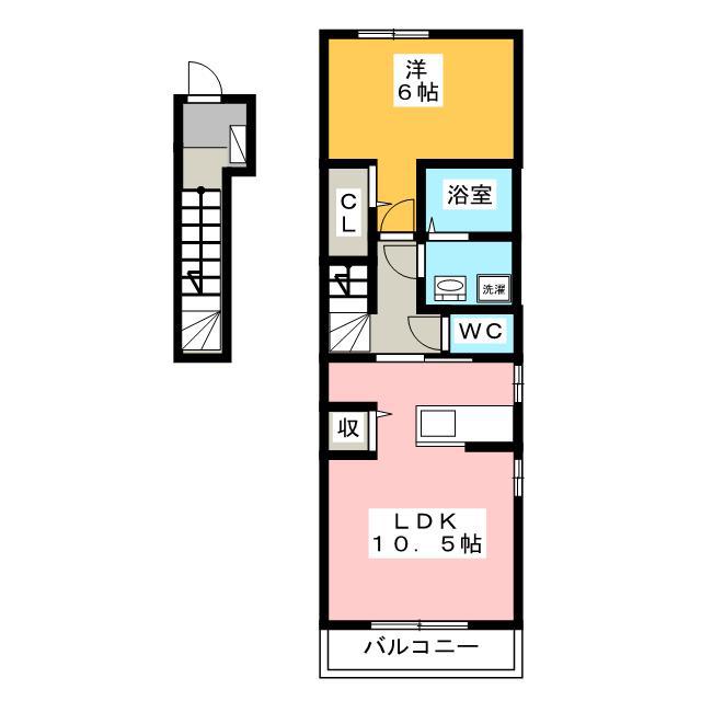 ウエスト Y(1LDK/2階)の間取り写真