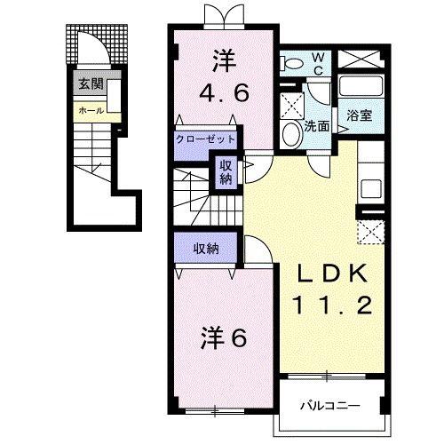 ヴィラフリーデンB(2LDK/2階)の間取り写真