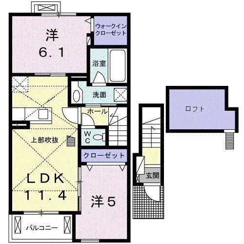ケイ・ハイノ II棟(2LDK/2階)の間取り写真