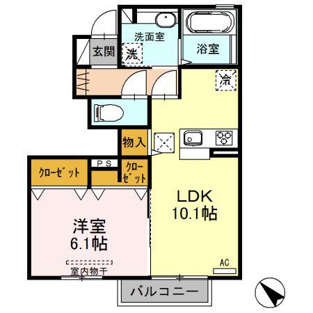 ファミール祗園(1LDK/1階)の間取り写真