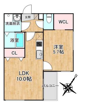 クレシア井尻II(1LDK/3階)の間取り写真