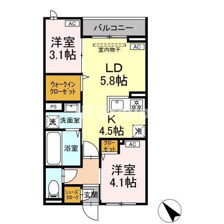 セレスティア白鳥(2LDK/2階)の間取り写真
