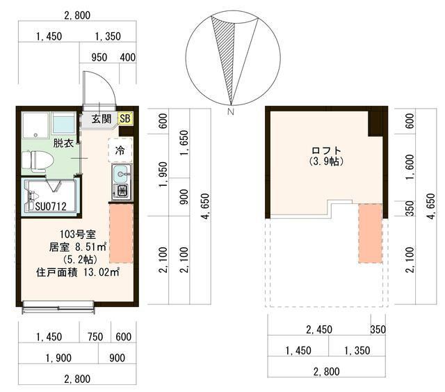 VILLAAILES平和台 階段下物置 IOT 100有(ワンルーム/1階)の間取り写真