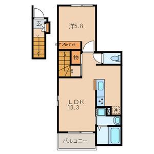 サンライズシェル(1LDK/2階)の間取り写真