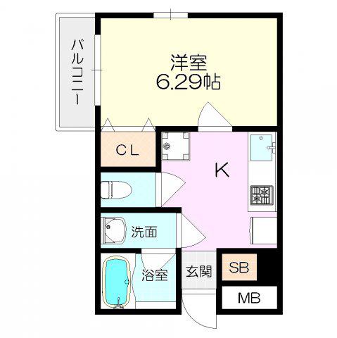 エルスタンザ塚口本町(1K/1階)の間取り写真
