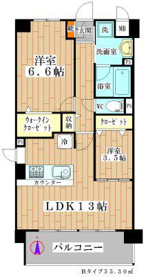 ベリーブルー高槻(2LDK/1階)の間取り写真