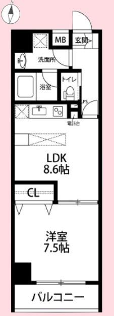 サニープレイス(1LDK/4階)の間取り写真