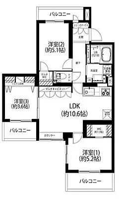 板橋本町パーク・ホームズ(3LDK/4階)の間取り写真