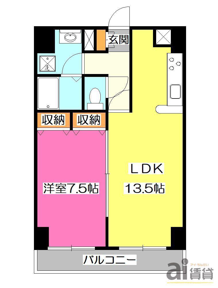 ラフィネ所沢(1LDK/9階)の間取り写真
