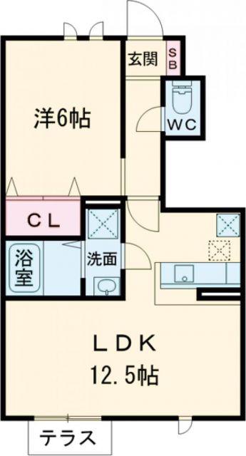 MARIAGE B棟(1LDK/1階)の間取り写真