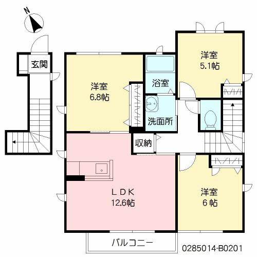 エーデルヴィラ旭が丘 B棟(3LDK/2階)の間取り写真
