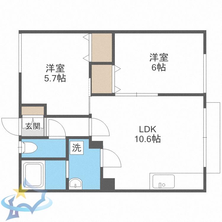 メゾントリム西野(2LDK/1階)の間取り写真