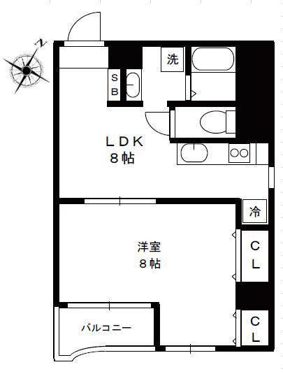 ジェイグランデIII(1DK/4階)の間取り写真