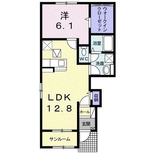 アヴォンリー三本松I(1LDK/1階)の間取り写真