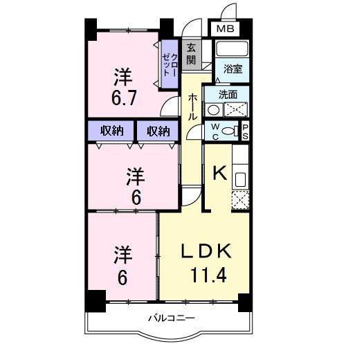 エクセレント甲府(3LDK/5階)の間取り写真