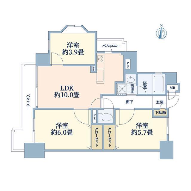 ナイスアーバン井土ヶ谷弐番館(3LDK/7階)の間取り写真