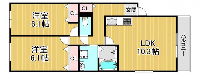 ベル ポート(2LDK/1階)の間取り写真
