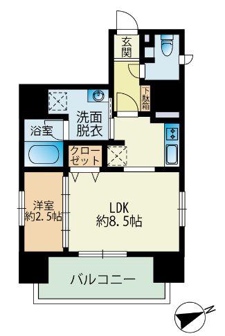 サニークレスト渡辺通(1LDK/7階)の間取り写真