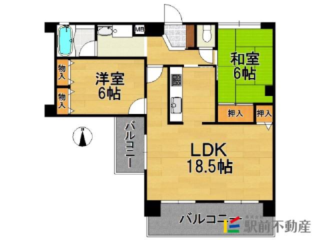 ハイライズ鳥飼(2LDK/8階)の間取り写真