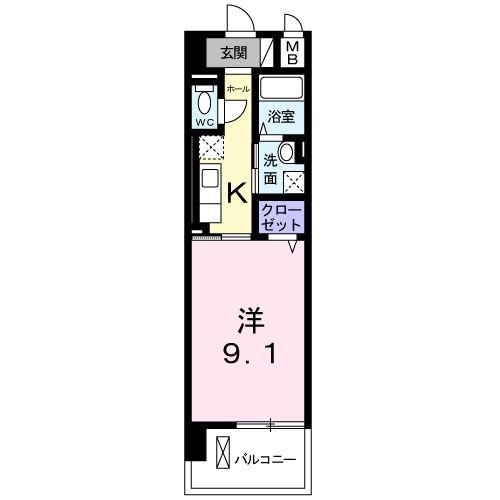 エスポワール南林間(1K/2階)の間取り写真