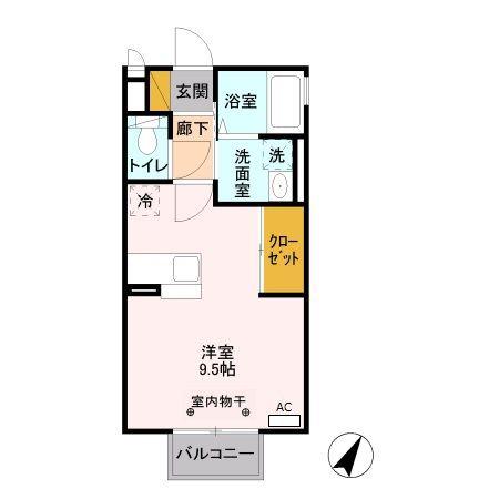 ディアコートA(ワンルーム/2階)の間取り写真