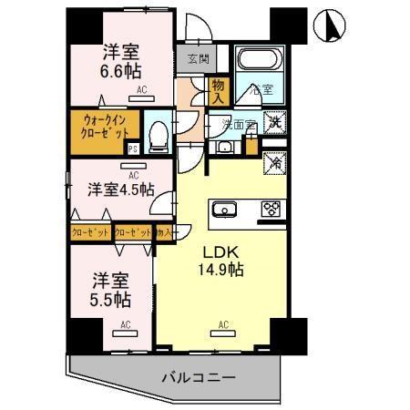 グランドポー(3LDK/5階)の間取り写真