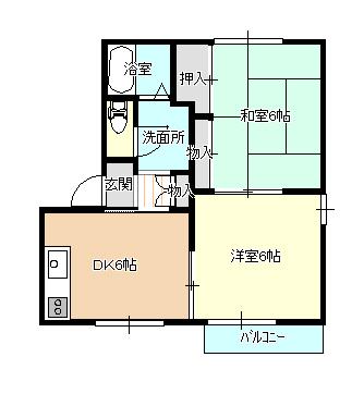 岩手県盛岡市 2階建 築31年(2DK/2階)の間取り写真