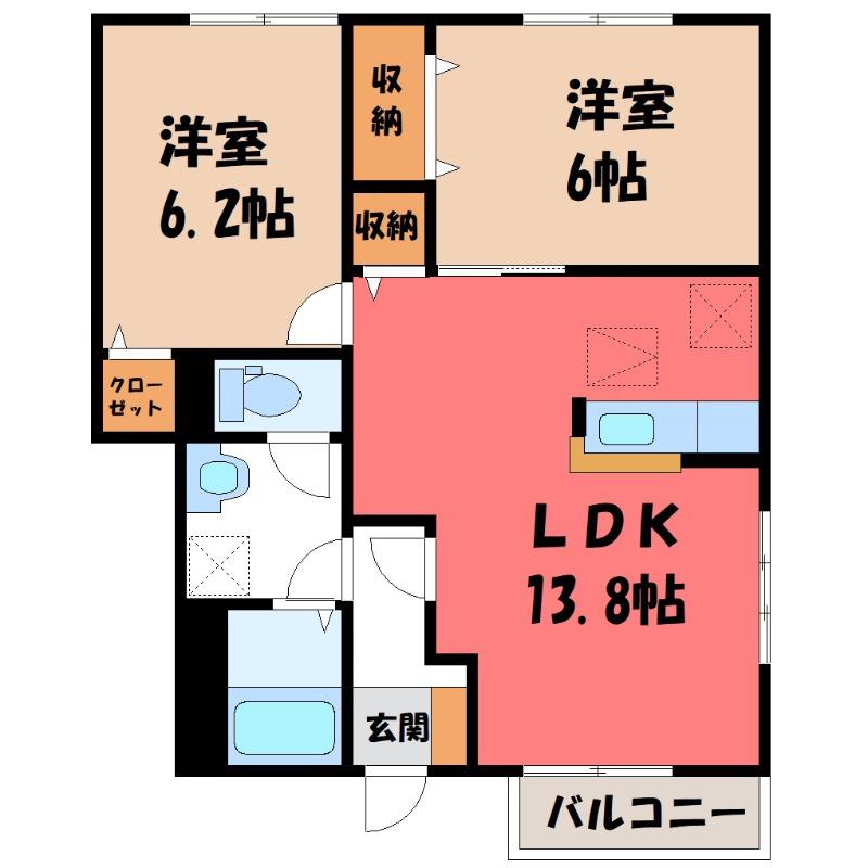 フルールメゾンB(2LDK/1階)の間取り写真
