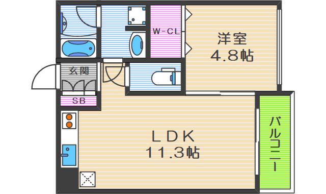 セイワ南堀江リバ-レジデンスウエスト(1LDK/5階)の間取り写真
