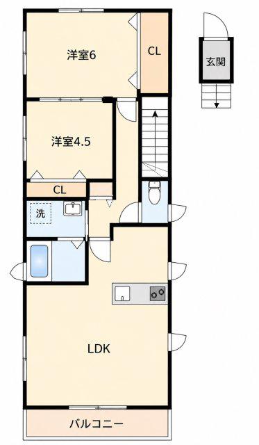 テラスクルーセ(2LDK/2階)の間取り写真