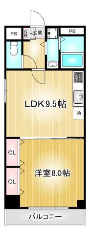 メゾンボナール(1LDK/9階)の間取り写真