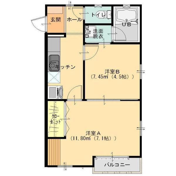 ピエールドゥ大手町(2K/1階)の間取り写真