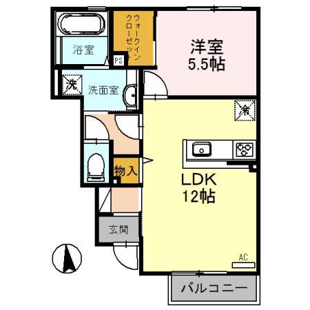 ウエスト・ヴィレッジ(1LDK/1階)の間取り写真