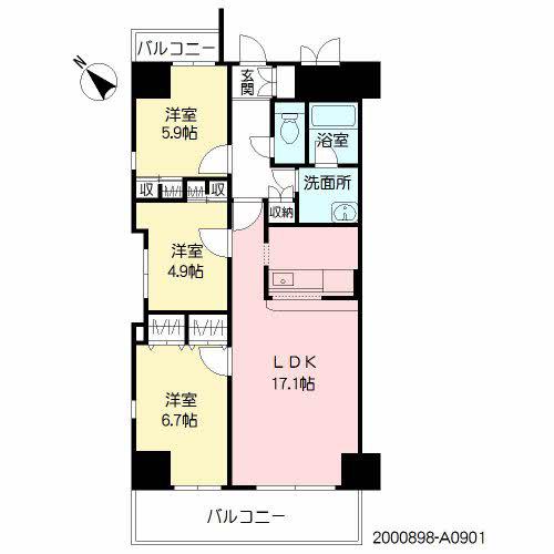 シャーメゾンステージ博多(3LDK/9階)の間取り写真