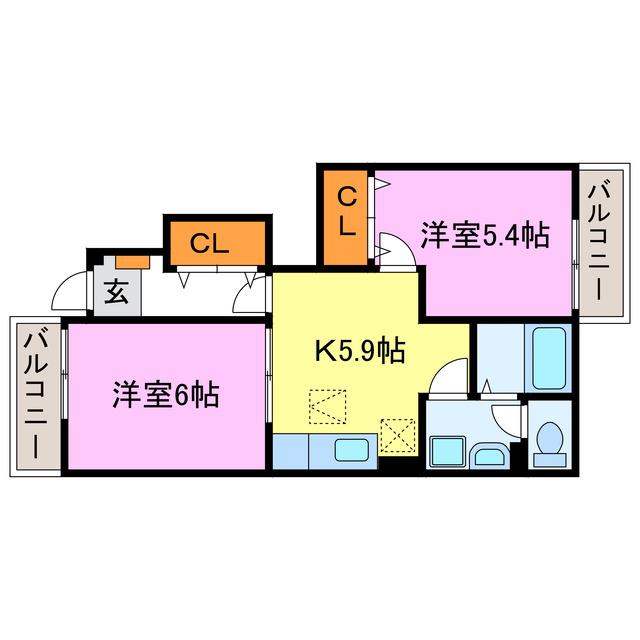 甲西サンライフF・B(2K/1階)の間取り写真