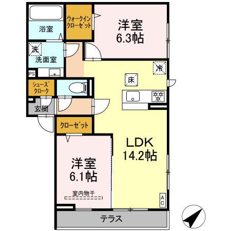 ディー パイナ大倉山(2LDK/1階)の間取り写真