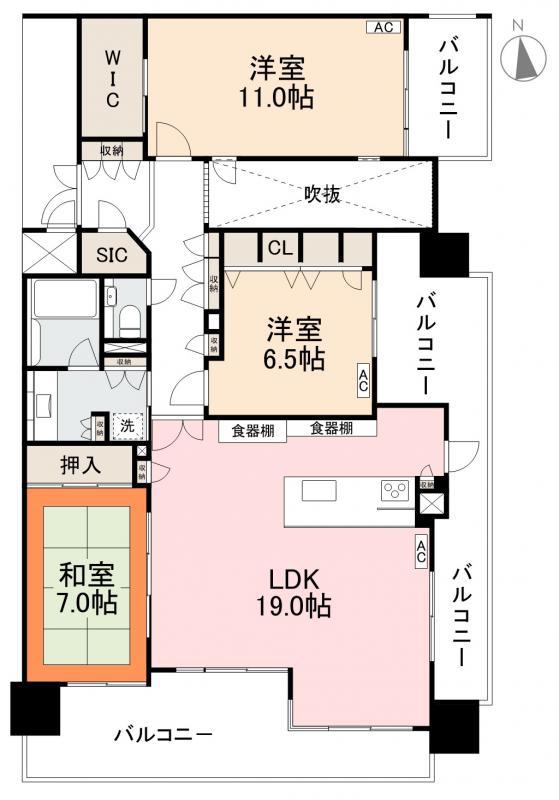 ロイヤルガーデン県庁前902号(3LDK/9階)の間取り写真