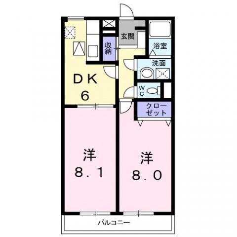 カレントI(2DK/1階)の間取り写真