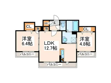 ラ・シャルール(2LDK/2階)の間取り写真
