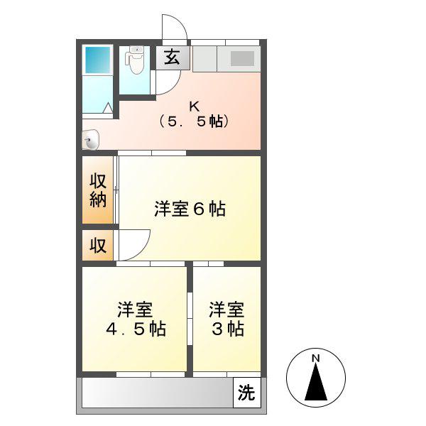 野田マンションC棟(3K/2階)の間取り写真