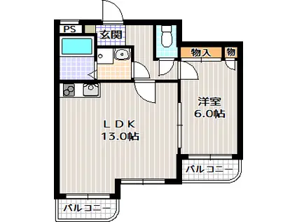 第2スカイラーク丘上(1LDK/2階)の間取り写真