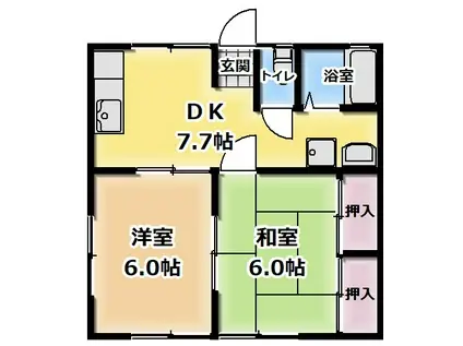 ハイツ藤平II(2DK/2階)の間取り写真