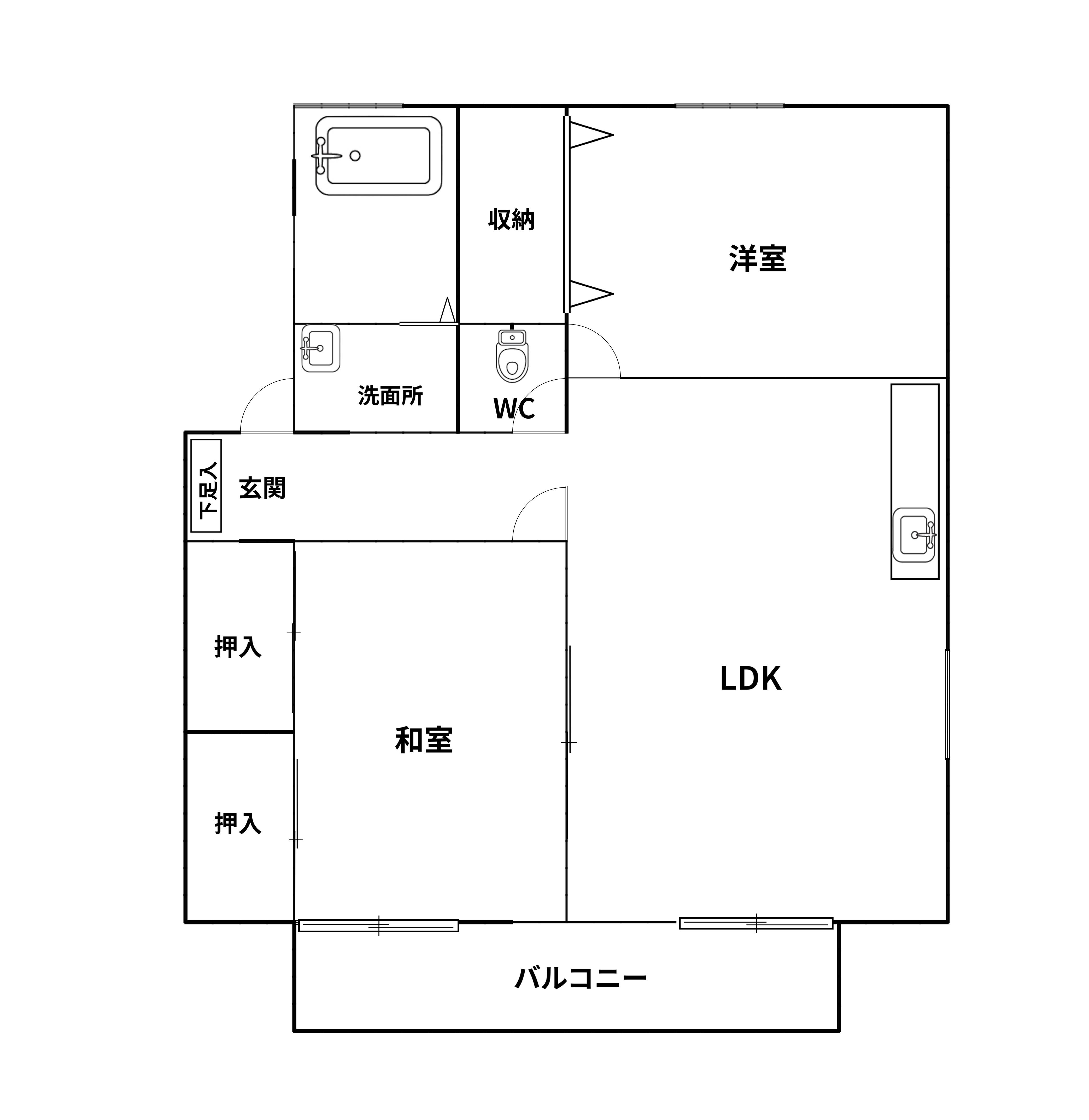 パークヒルイガワD棟(2LDK/2階)の間取り写真