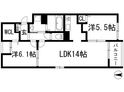 ミツボシヤマモトビレッジ(2LDK/2階)の間取り写真