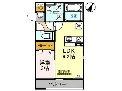 DーRESIDENEC浅野本町(1LDK/1階)の間取り写真