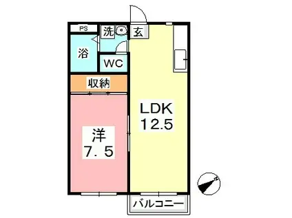 アパートメント新宅 A(1LDK/2階)の間取り写真
