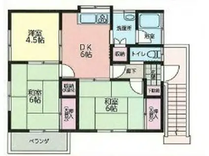 伏見鳶尾アパート(3DK/2階)の間取り写真
